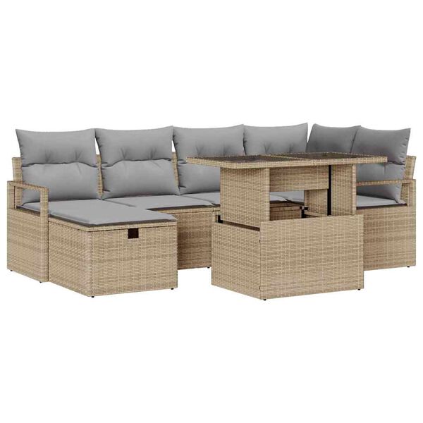 vidaXL Set de canapele pentru grădină cu pernă 7 pcs Bej Rattan poli