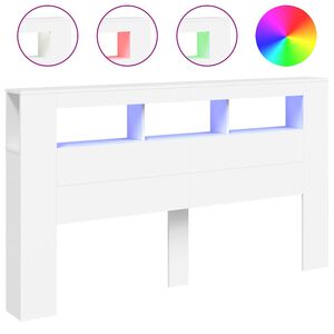 vidaXL Tăblie de pat cu LED, alb, 180x18,5x103,5 cm, lemn