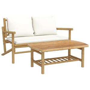 vidaXL Set mobilier de grădină cu perne alb crem, 2 piese, bambus
