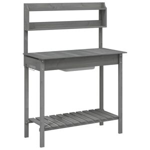vidaXL Masă plantare cu chiuvetă gri 147,5x44x139,5cm lemn masiv brad