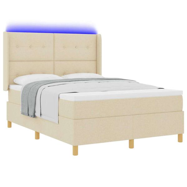 vidaXL Pat cu arcuri cu saltea cu headboard Crem 140 x 200 cm țesătură