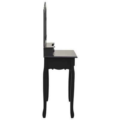 vidaXL Set masă toaletă cu taburet negru 80x69x141 cm lemn paulownia