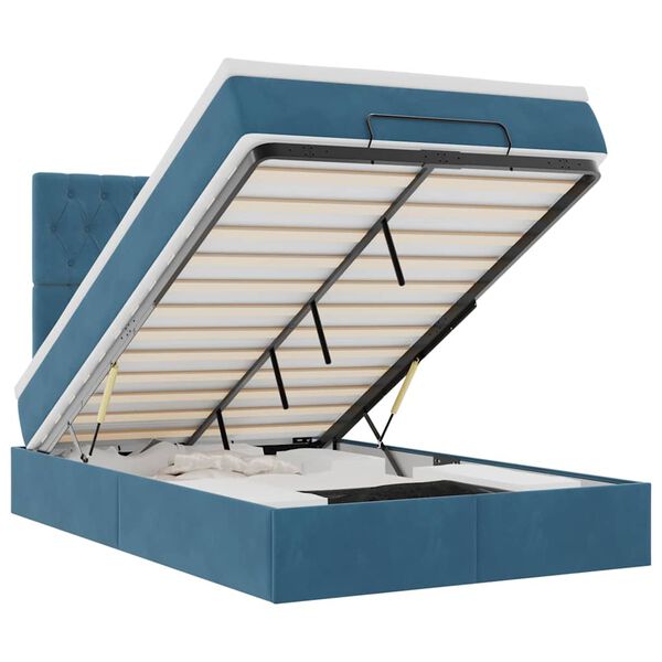 vidaXL Cadru pat otoman cu saltele Albastru &icirc;nchis 120x190cm catifea