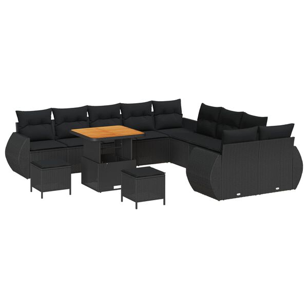 vidaXL Set de canapele pentru grădină 13 pcs Negru poliratan