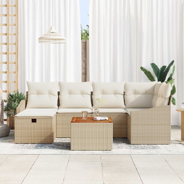 vidaXL Set de canapele pentru grădină cu pernă 7 pcs Bej Rattan poli