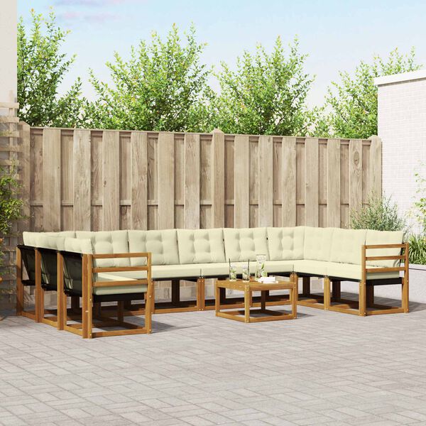 vidaXL Set de canapele de exterior cu pernă 11 pcs Natural și Crem