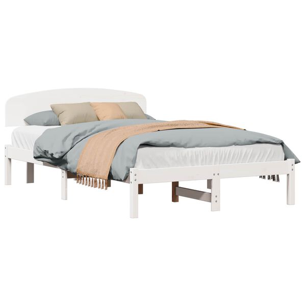 vidaXL Cadru de pat cu headboard Alb 120 x 200 cm Lemn de pin masiv