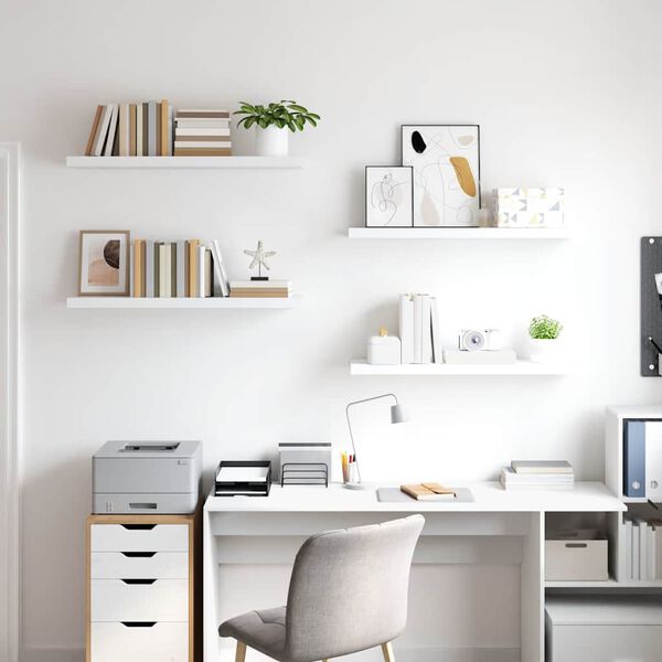 vidaXL Rafturi de perete suspendate, 4 buc., alb, 90x23,5x3,8 cm, MDF