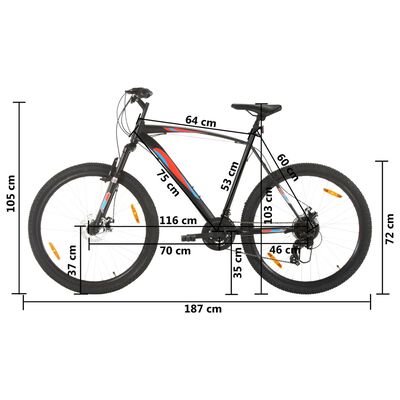 vidaXL Bicicletă montană 21 viteze, roată 29 inci, negru, cadru 53 cm