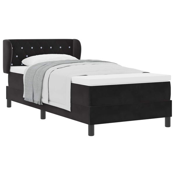 vidaXL Pat cu arcuri cu saltea cu headboard Negru 90 x 200 cm Catifea