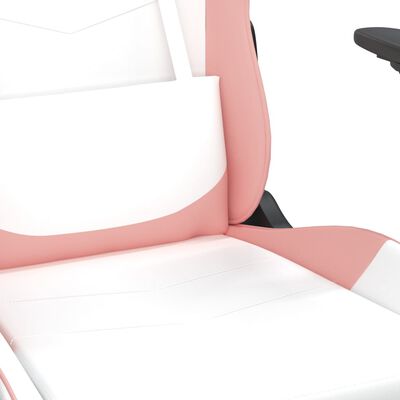 vidaXL Scaun gaming de masaj/suport picioare, alb/roz, piele ecologică