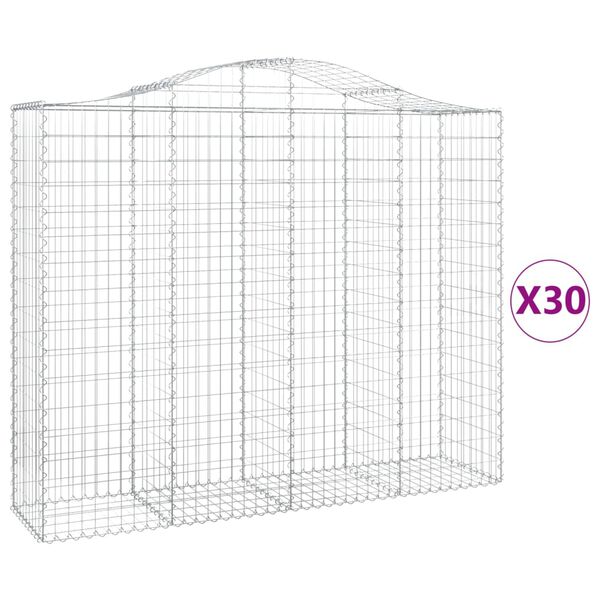 vidaXL Coșuri gabion arcuite 30 buc, 200x50x160/180cm, fier galvanizat