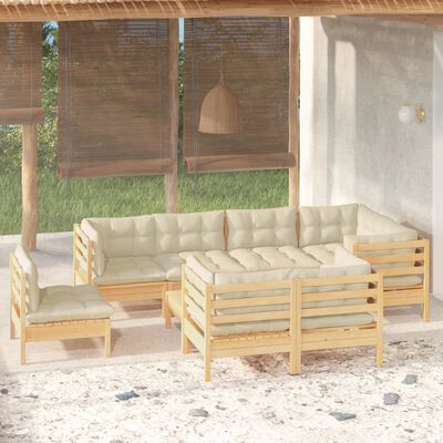 vidaXL Set mobilier grădină cu perne crem, 9 piese, lemn masiv de pin