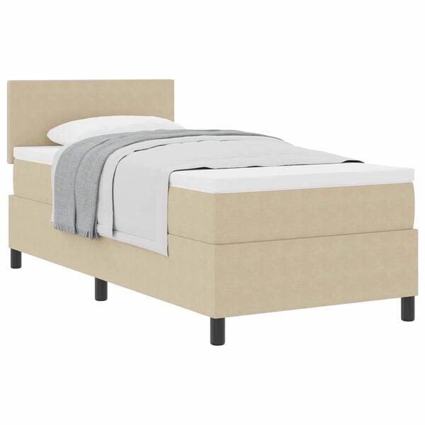 vidaXL Pat cu arcuri cu headboard Gri deschis și alb. 90 x 190 cm