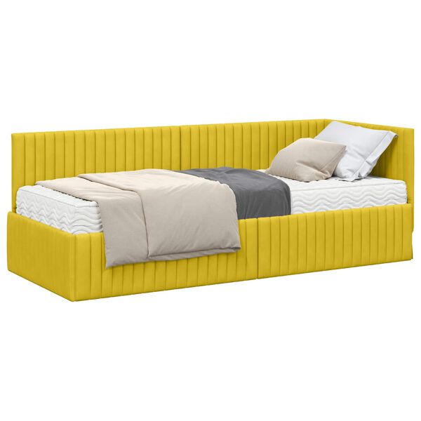 vidaXL Cadru de pat colțar cu saltea cu headboard 2 pcs Galben Catifea
