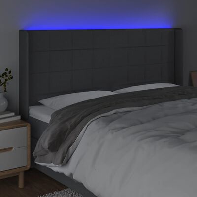 vidaXL Tăblie de pat cu LED, gri închis, 203x16x118/128 cm, textil