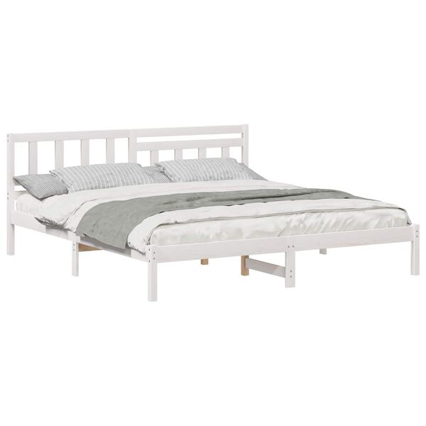 vidaXL Cadru de pat cu headboard Alb 200 x 200 cm Lemn de pin masiv
