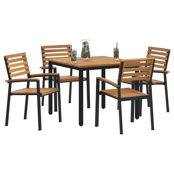 vidaXL Set de masă pentru grădină 5 pcs Negru Lemn Solid de Acacia