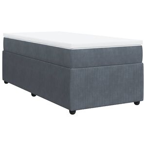 vidaXL Pat box spring cu saltea, gri &icirc;nchis, 90x200 cm, catifea