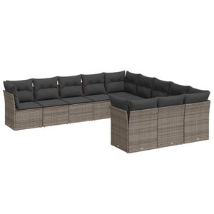 vidaXL Set canapele de grădină cu perne, 11 piese, gri, poliratan