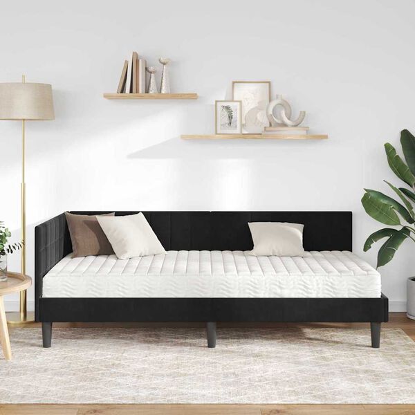 vidaXL Cadru de pat colțar cu saltea cu headboard 2 pcs Negru Catifea