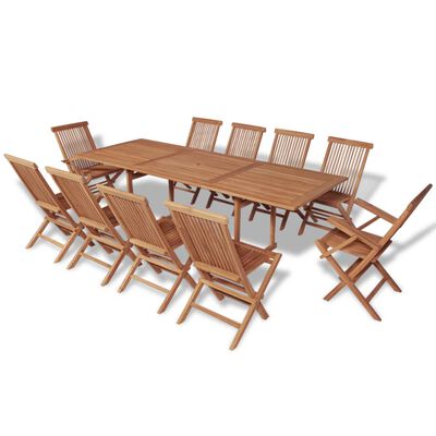 vidaXL Set mobilier exterior cu scaune pliabile, 11 piese, lemn de tec