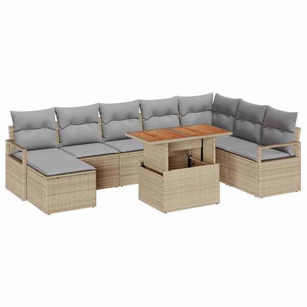 vidaXL Set de canapele pentru grădină 9 pcs Bej Rattan poli