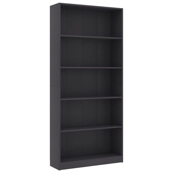 vidaXL Bibliotecă cu 5 rafturi, gri, 80 x 24 x 175 cm, PAL