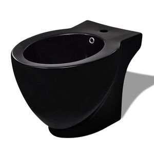 vidaXL Bideu rotund pe pardoseală, negru, ceramică calitate superioară