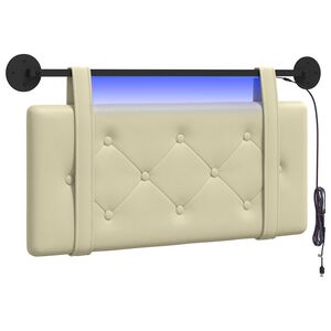 vidaXL Tăblie de pat suspendată Cu lumină LED Crem Piele artificială