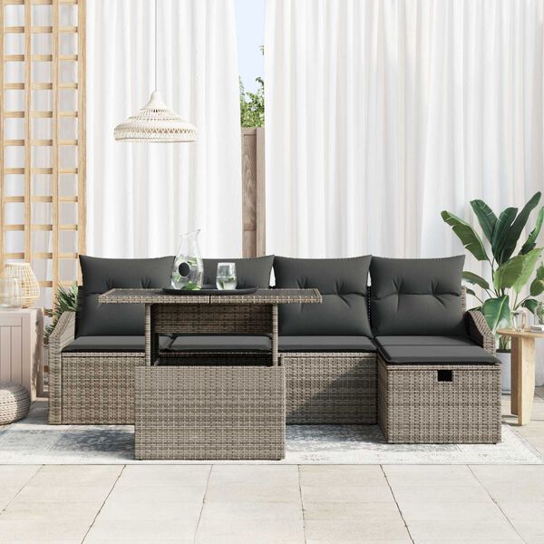 vidaXL Set de canapele pentru grădină cu pernă 6 pcs Gri Rattan poli