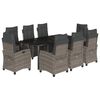 vidaXL Set mobilier grădină cu perne, 9 piese, gri, poliratan