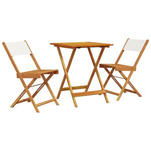 vidaXL Set mobilier bistro, 3 piese, textil alb crem/lemn masiv