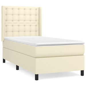 vidaXL Pat box spring cu saltea, crem, 80x200 cm, piele ecologică
