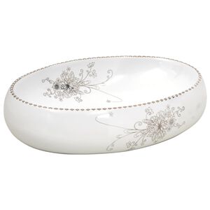 vidaXL Lavoar de blat, alb, 59x40x15 cm, ceramică, oval