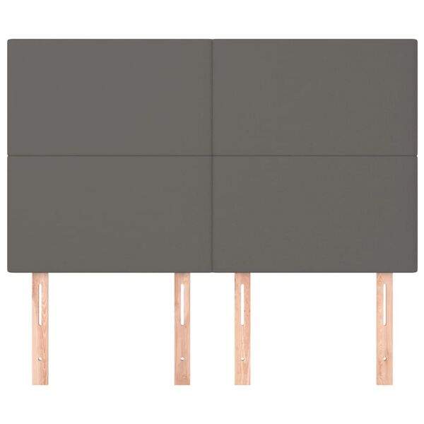 vidaXL Tăblie de pat gri 144x5x118/128 cm piele ecologică