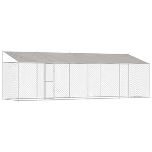 vidaXL Cușcă pentru c&acirc;ini cu acoperiș Argintiu 800 x 200 x 256 cm