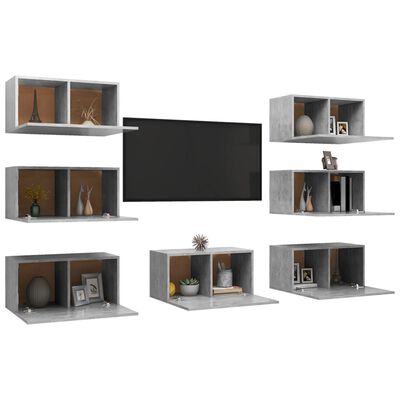 vidaXL Dulapuri TV, 7 buc, gri beton, 30,5x30x60 cm, lemn prelucrat