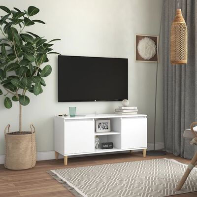 vidaXL Comodă TV cu picioare din lemn masiv, alb, 103,5x35x50 cm