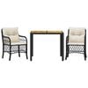 vidaXL Set bistro cu perne, 3 piese, negru, poliratan