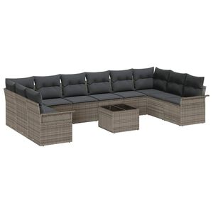 vidaXL Set de canapele pentru grădină cu pernă 11 pcs Gri Rattan poli