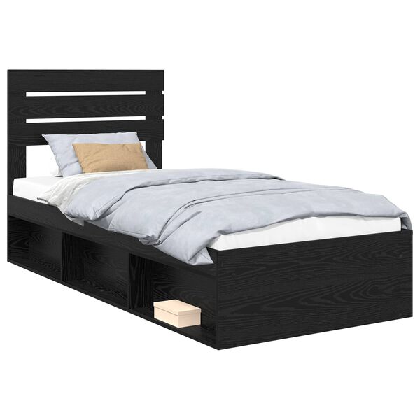 vidaXL Cadru de pat cu headboard Negru 90 x 200 cm Lemn de pin masiv