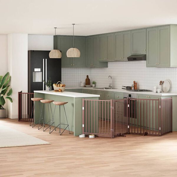 vidaXL Poartă c&acirc;ini pliabilă cu ușă 12 panouri maro 960 cm, lemn plop