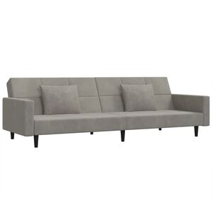 vidaXL Canapea extensibilă cu 2 locuri, 2 perne, gri deschis, catifea