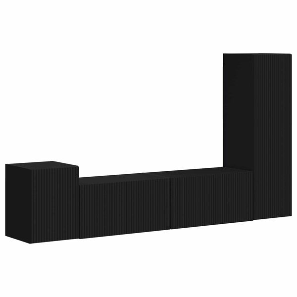 vidaXL Set comodă TV Pe perete 4 pcs Negru Lemn compozit