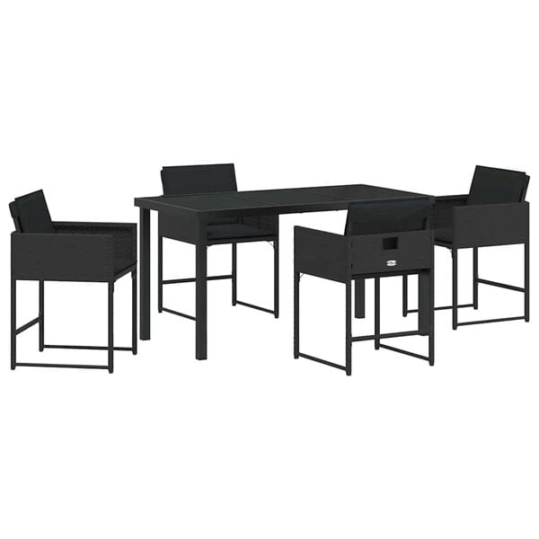 vidaXL Set de masă pentru grădină 5 pcs Negru poliratan