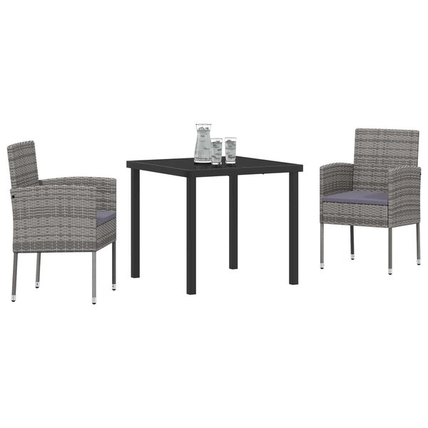 vidaXL Set de masă pentru grădină cu pernă 3 pcs Gri poliratan