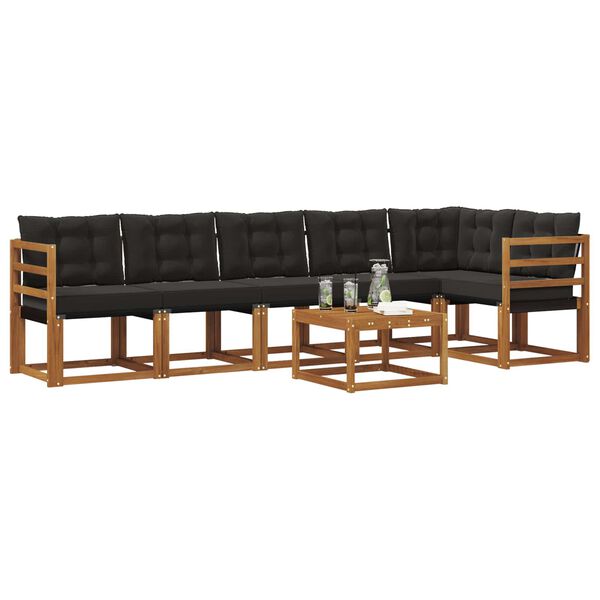 vidaXL Set de canapele de exterior cu pernă 7 pcs Natural și Negru