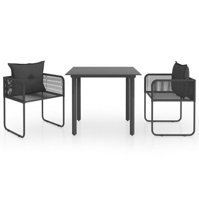 vidaXL Set mobilier de masă pentru grădină, 3 piese, negru, ratan PVC