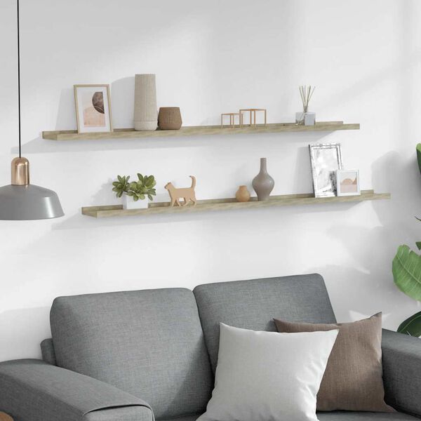vidaXL Rafturi de perete, 2 buc., stejar sonoma, 115x9x3 cm